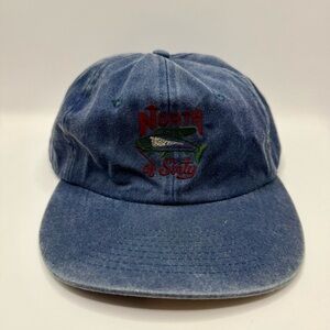 Vtg zkapz "North Of Sixty" Grayling Fis Blue Denim Hat One Size Baseball Cap Hat